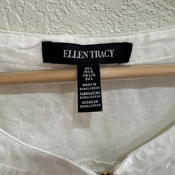 Ellen Tracy 100% Linen White Zip Front Tunic Top – Size Large - Picture 3 of 11